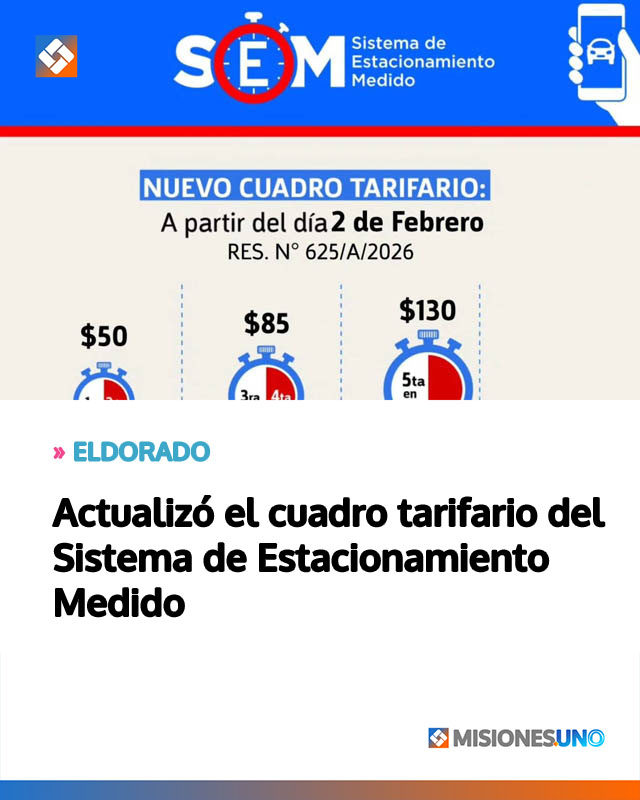 Actualizó el cuadro tarifario del Sistema de Estacionamiento Medido