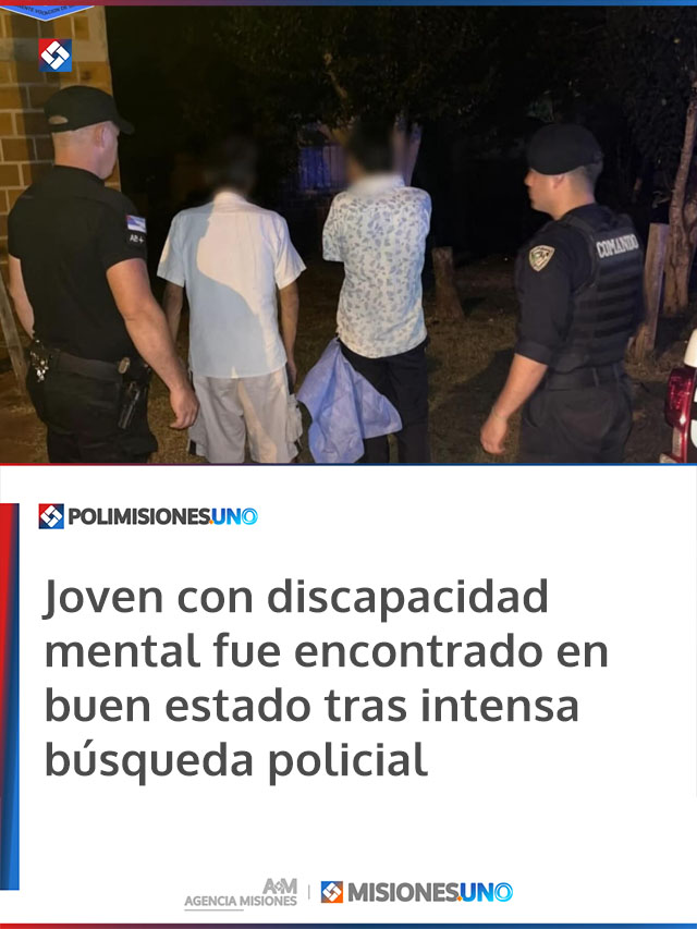 Joven con discapacidad mental fue encontrado en buen estado tras intensa búsqueda policial
